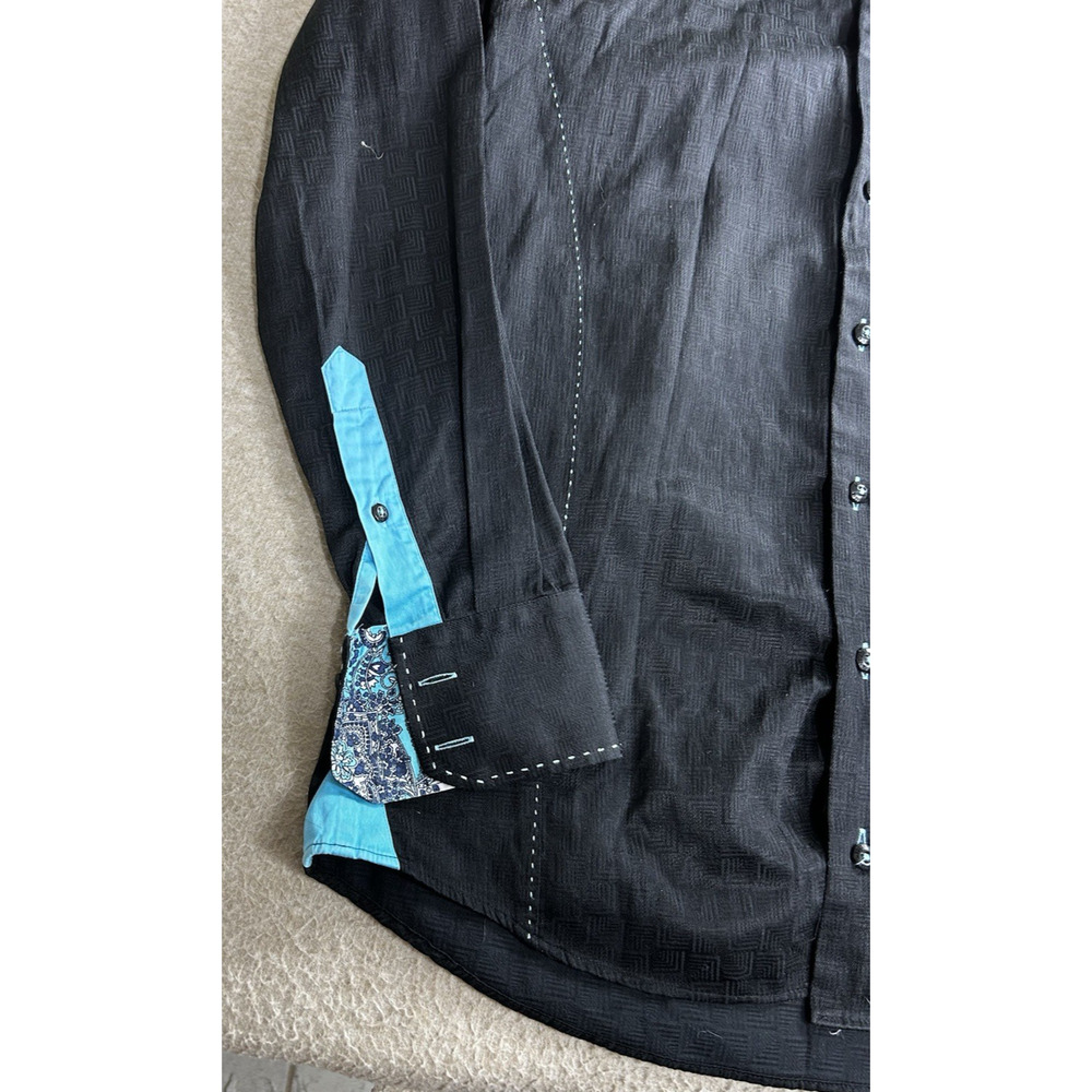 Men's Absolute Rebellion Slim Fit Black Button Front Shirt Sz Small Textured - Picture 5 of 9